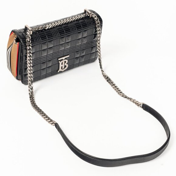 Burberry Lola Small Black Quilted Leather Icon-Stripe Shoulder Bag - Picture 7 of 13